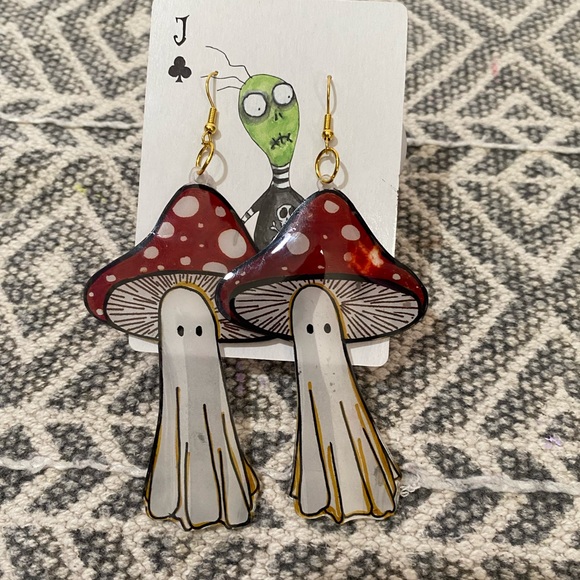 *3 for $12* Handmade Recycled Plastic Ghost Mushroom Earrings - Picture 4 of 7